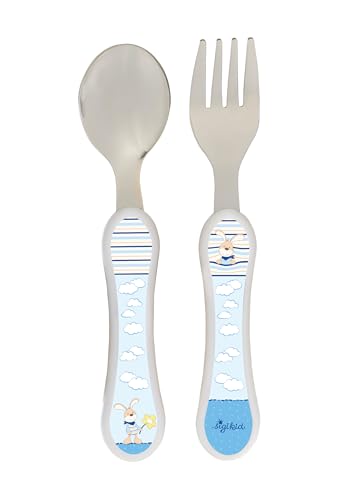 SIGIKID 25198 Ringel Dingel - Cubertería infantil para niñas y niños, tenedor y cuchara, recomendado desde el nacimiento, rojo/naranja