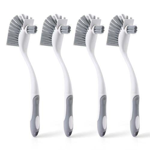 4-Pack Heavy-Duty Dish Scrub Brushes with Stiff Non-Scratch Bristles & Long Handle - Multi-Purpose Kitchen Cleaning Brushes for Pots, Pans, Bottles, Deep Cleaning