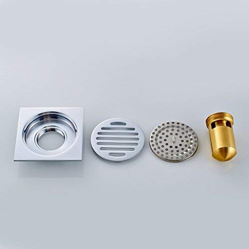 FChome 4 Inch Floor Drain, Brass Square Bathroom Tile Insert Floor Drainer with Removable Cover for Kitchen, Washroom, Garage and Basement,Polished Chrome