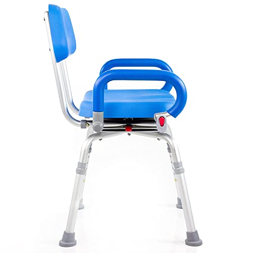 Revolution Pivoting Shower Chair for Bathtub, Adjustable Swivel Seat with Padded Back and Arms