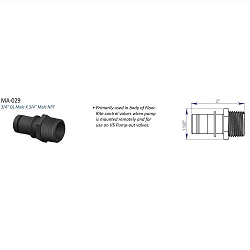 Qwik-Loc Flow-Rite 3/4" NPT Hose Barb Adaptor MA-029 Livewell Plumbing Fitting