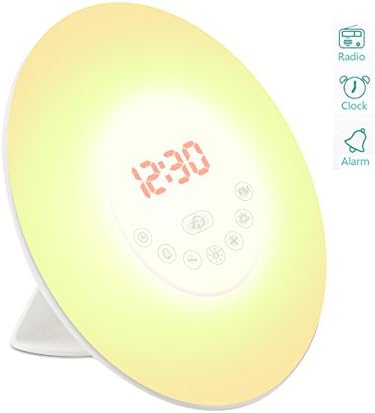 Hoyoki Wake Up Light Alarm Clock, Sunrise Simulator Alarm Clock with Night Light, 7 Colors, Natural Sounds, FM Radio, Touch Control and USB Charger