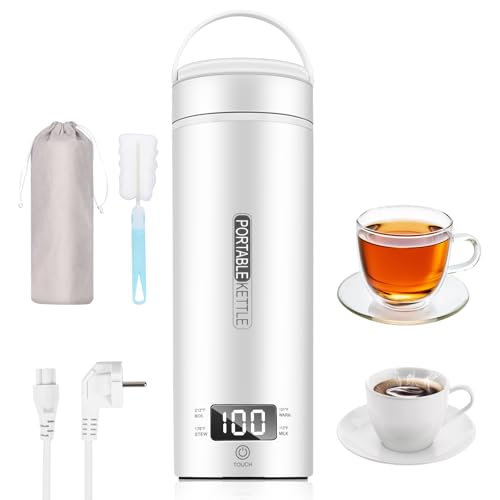 Portable Travel Electric Kettle 450ml Travel Hot Water Kettle Coffee Tea Auto Shut-off and Dry Protection with 316 Stainless Steel 4 Temperature Regulators (White)