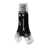 Card Reader, 4 in 1 i-Flash Device SD Memory Card Adapter for Cellphone, PC, Mac, Android, Trail Game Camera Viewer for Micro USB 2.0 OTG Port Reading SD & TF Cards, Black