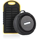 Solar Panel Power Bank Charger: Waterproof, Portable 5000mAH Outdoor Solar Powered Battery Charging Bank with Dual USB for Iphone, Android, Samsung or Windows and BONUS Mini Bluetooth Shower Speaker