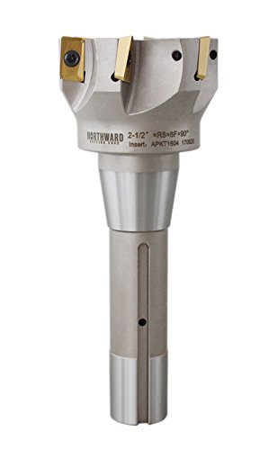 Accusize Industrial Tools 2-1/2'' Cutting Diameter by 6-1/8'' Oal 90 Degree R8 Shank Indexable End Mill with 6 Apkt1604 Carbide Inserts, 0028-6907