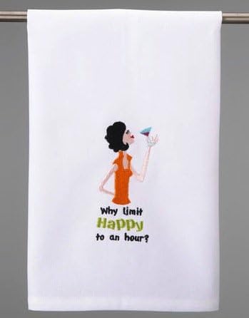 Why Limit Happy to an Hour Lady Drinking Martini Drink Kitchen Bar Dish or Hand Guest Towel, 16 Inch X 25 Inch