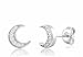 White Gold Over Sterling Silver Cz Womens Dainty Crescent Moon Stud Earrings - Gifts for Mom Wife Girlfriend