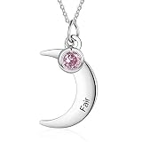 Personalized Moon Charm Necklace with Simulated Birthstone Custom Names Women Jewelry For Her Anniversary Gifts