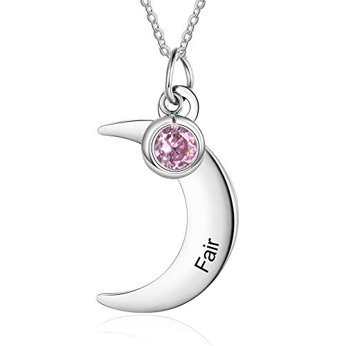 Personalized Moon Charm Necklace with Simulated Birthstone Custom Names Women Jewelry For Her Anniversary Gifts