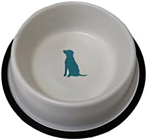 Adog Cool Non-Skid Dog Bowl with Teal Dog Design, 24 oz., Grey