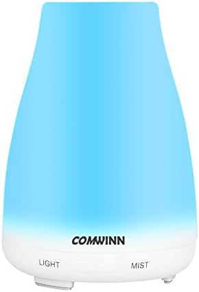 Updated 2nd Version Essential Oil Diffuser, Comwinn 100ml Aromatherapy Essential Oil Humidifier with Adjustable Mode,Waterless Auto Shut-off, 7 Color LED Lights Changing for Home Office