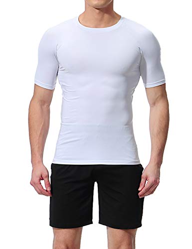 Lavento Men's Compression Shirts Cool Dry Short-Sleeve Workout Undershirts (3 Pack-Crew Neck White,Medium) - Thumbnail 5