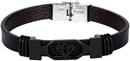 STUSH ‘Solo’ Leather Black Wristband Cuff/Bracelet with Stainless Steel Clasp for Men & Boys