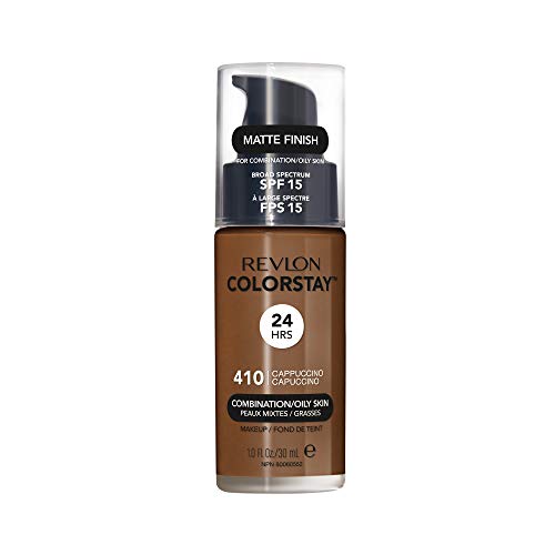 Revlon ColorStay Liquid Foundation Makeup for Combination/Oily Skin SPF 15, Longwear Medium-Full Coverage with Matte Finish, Cappuccino (410), 1.0 oz Revlon ColorStay Liquid Foundation Makeup for Combination/Oily Skin SPF 15, Longwear Medium-Full Coverage with Matte Finish, Cappuccino (410), 1.0 oz