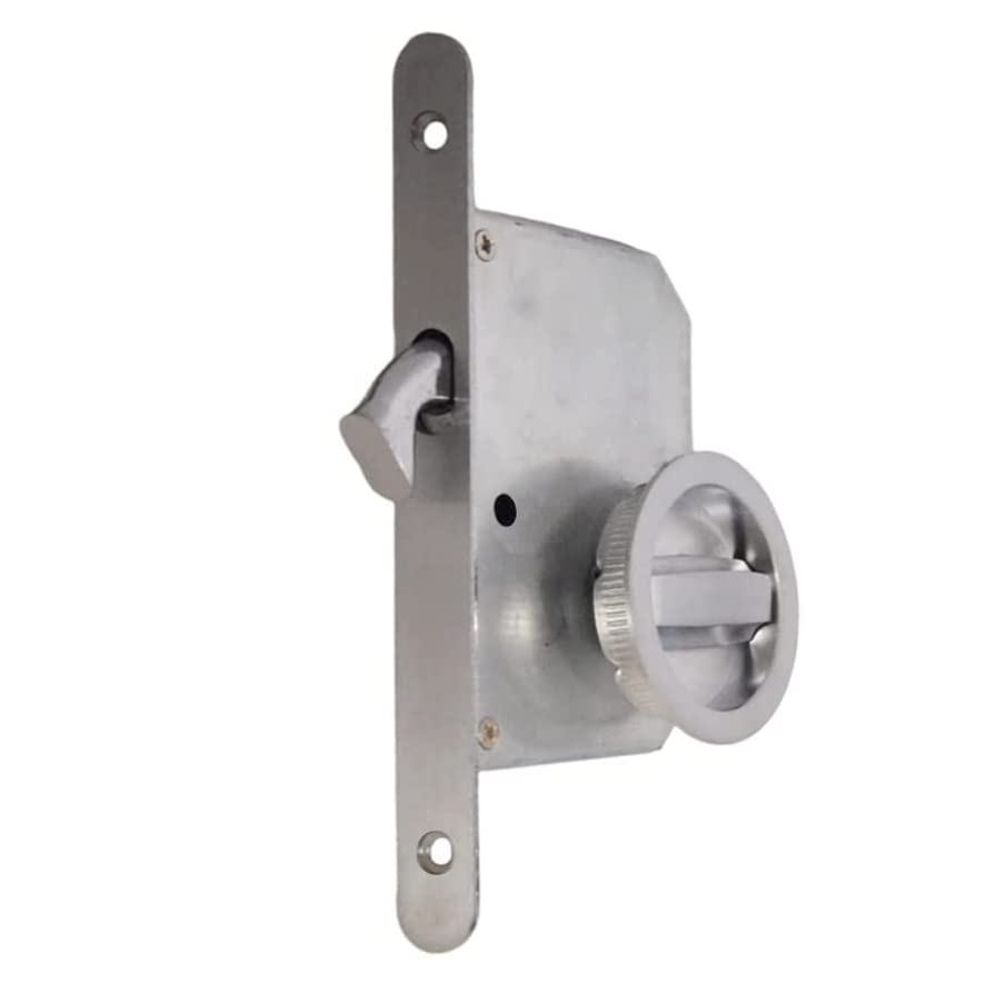 bricoleva.it Sliding Door Lock Kit Round Rosette With Lock, Handle with Lock for Sliding Door (Satin Chrome Color)