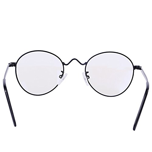 Dollger Lennon Style Vintage Circle Hippie Sunglasses with Polarized Lens (Clear Lens+Black Frame, Premium Polarized Lens)