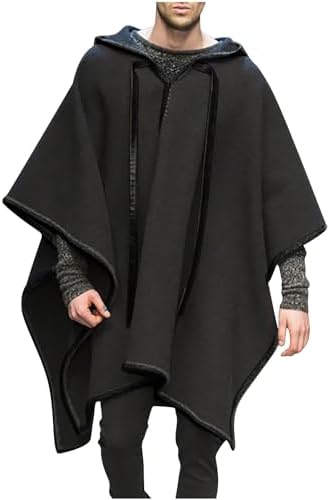 XZQYJKP Vintage Poncho Men Hooded Irregular Cape Shawl Punk Male