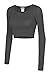 LE3NO Womens Fitted Long Sleeve Crop Top with Stretch, L3NWT1073_CHARCOAL, Large