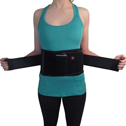 FitBack Lumbar Support Back Brace Belt w/Battery Powered Adjustable Heat for Pain Relief Anywhere - Office Chair, Desk, Car, Work, Weight Lifting. Lower Back Pain & Muscle Strain Relief (Large)