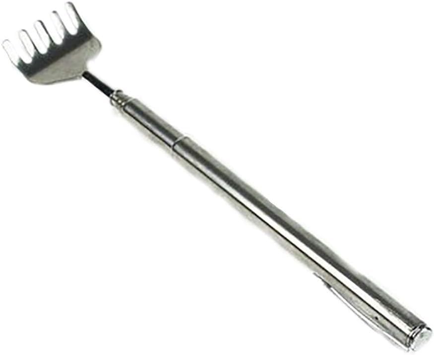 1 x Silver Back Scratcher, Stainless Steel Telescopic Back Scratcher for Against Itching, Back Scratcher Scratcher Hand Extendable from 17 to 52 cm for Head and Back Massage, Utensils for Back Massage