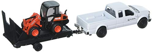 NewRay Kubota R630 Wheel Loader with Ford F-250 Pickup & Trailer (Orange, White)