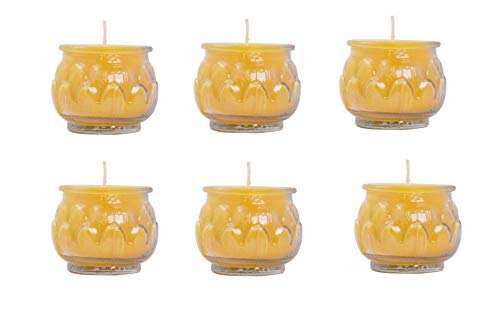 Mudra Crafts Tibetan Tealight Vanaspati Ghee Butter Lamp Candle Set for Meditation, Ceremonies, Rituals, Altars, Diwali (Lotus Glass Jar)