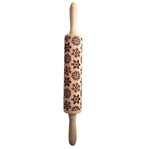 Smartcoco Christmas Dreamland Snowflake Embossing Rolling Pin Baking Cookies Biscuit Fondant Cake Dough Engraved Roller Xmas Party Supplies, 16.9" x 1.8" - Thumbnail 5