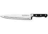 Winco KFP-103, 10″ Acero Chef’s Knife with Hollow Ground, Cook's Knife with Black Handle, Triple Riveted One Piece Full Tang Professional Chefs Knife