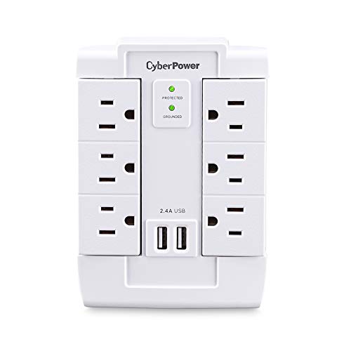 CyberPower CSP600WSURC2 Surge Protector, 1200J/125V, 6 Swivel Outlets, 2 USB Charging Ports, Wall Ta - //coolthings.us