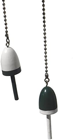 WeeZ Industries - SET OF TWO - Wooden nautical float boat water Buoy Ceiling Fan Pull light chain extender (green &amp; white)