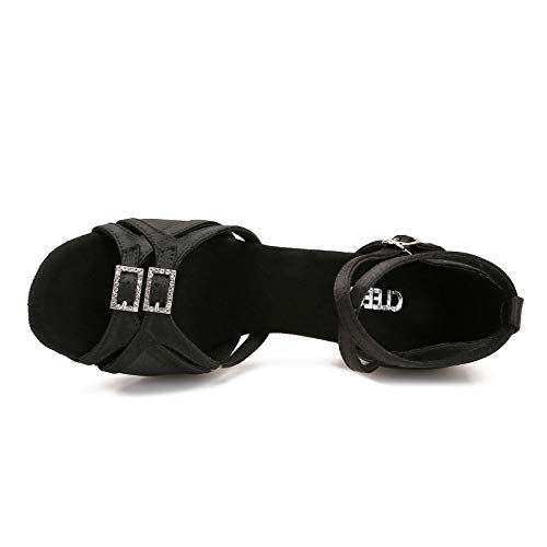 CLEECLI Women's Ballroom Salsa Latin Dance Shoes Adjustable Forefoot Desingn 2.5" Heel ZB11(10,Black-2.5")