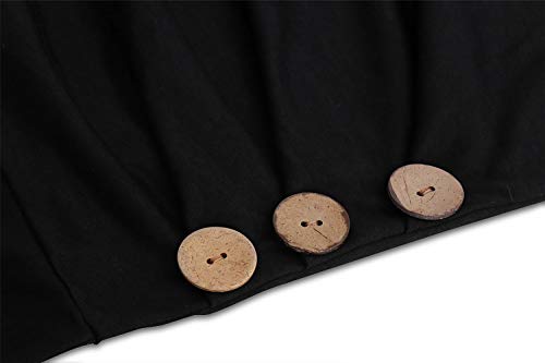 Weilim Women's Casual Blouses T-Shirt Round Neck Long Sleeve Loose Button Decor Top Black M
