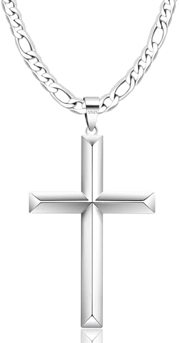 Cameido 925 Sterling Silver Cross Necklace for Men Women with