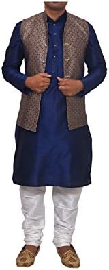 Modern Garments Men Kurta Pyjama & Waistcoat MG-123-WHTBLUDRK