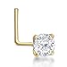 Lavari Jewelers 22 Gauge L-Shape Nose Stud for Women or Men - 14k Yellow Gold 3 mm Cubic Zirconia Nose Ring for Her - CZ Unisex Hypoallergenic Nostril Piercing Jewelry - 22G Body Piercing