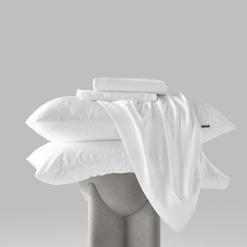 Hush Iced Sheet and Pillowcase Set | Queen | Includes One Fitted Sheet, One Top Sheet and Two Standard Pillowcases | Soft & Hypoallergic | 100% Organic Viscose Bamboo | White