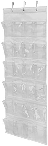 24 Pockets - SimpleHouseware Crystal Clear Over the Door Hanging Shoe Organizer, White (64'' x 19'')
