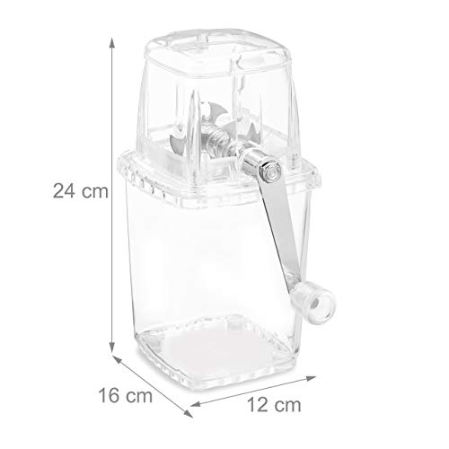 Relaxdays Ice Crusher, manuell, Kurbel & Edelstahl-Mahlwerk, Eiswürfelzerkleinerer Kunststoff, Eiscrusher, transparent – Bild 4