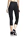 BALEAF Women's Yoga Capri Pants Workout Running Cropped Legging with Inner Pocket Non See Through Black Size S