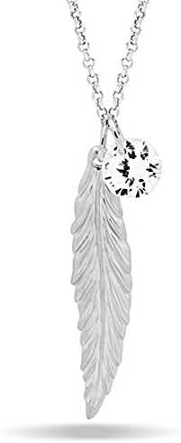 Tiny Leaf Necklace, Silver Plated Feather Necklace Silver Feather Pendant Necklace W Crystal Necklace, Elegant Necklace, 15inch + 2" Extension W Lobster Clasp, Leaf Pendant Necklace
