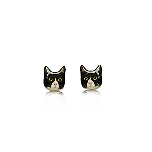 Tuxedo Cat Earrings - Fun Stud Earrings - Cat - Black and White Cat Earrings - Hypoallergenic Earrings - Thumbnail 3
