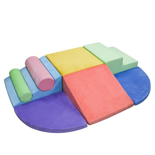 Teckid 8-Piece Toddler Climbing Toys Indoor, Soft Foam Climbing Blocks Set, Safe and Fun Indoor Play for Crawling, Climbing and Sliding