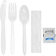 Daxwell Plastic Cutlery Kits, Medium Weight Polypropylene (PP), with Fork, Knife, Teaspoon, Salt, Pepper, Napk