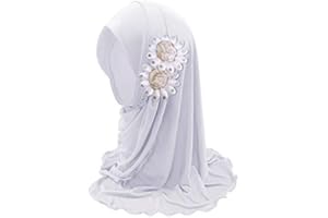 Ylucky Girls Muslim Hijab Floral Lace Head Scarf Kids Islamic Arab Scarf Shawls Head Wrap with Flowers