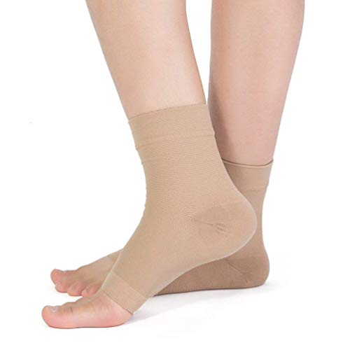 Tarusky Compression Ankle Sleeves for Men & Women - Best Plantar Fasciitis Socks for Foot Pain Relief, Heel Pain, Arch Support and Treatment for Everyday Use. (Beige-1Pr, Sm/Med)