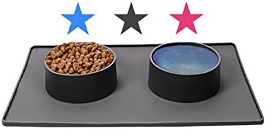 Dog Food Mat with Bowls – All in One Easy Feeding Station for Large or Small Pets – No Tip and No Spill – Elevated Pet Feeders - Non-Slip Mat for Bowl for Dogs and Cats – in 3 Colors