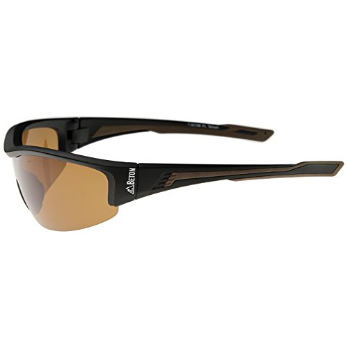 Beton - Rannier - Polarized Shatterproof Shield Lens TR-90 Semi-Rimless Sports Sunglasses 68mm (Matte Black / Brown)