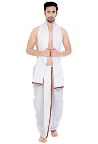 Azad Hind Clothes Stores Men Polyster Silk Dhotar with uparna dhoti No6