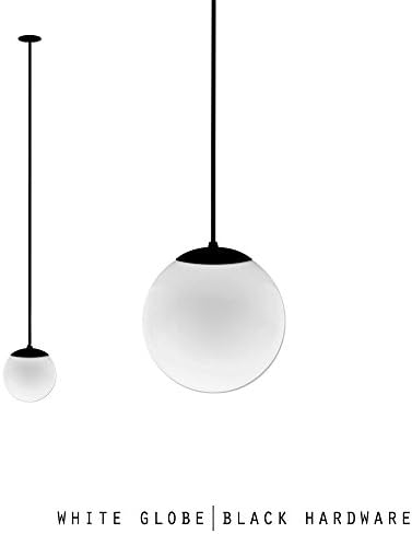 8" Globe Pendant Light | Acrylic Globe | Stem 3" - 24" | Black Hardware (#276E-BLK) (9", White Globe)